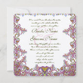 Pink Yarrow  Paisley Wedding Invitation Kaart (Voorkant)