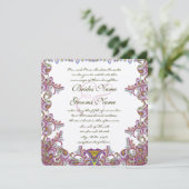 Pink Yarrow  Paisley Wedding Invitation Kaart (Staand voorkant)
