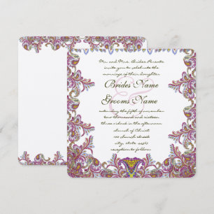 Pink Yarrow  Paisley Wedding Invitation Kaart