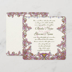 Pink Yarrow Paisley Wedding Invitation Kaart