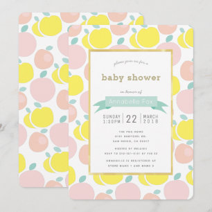 Pink Yellow Apple Pattern Baby shower Invitation Kaart