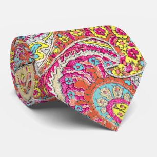 Pink Yellow Aqua  Paisley Wedding Stropdas