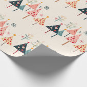 Pink, Yellow, Black, Teal Holiday Trees with Stars Cadeaupapier (Hoek)