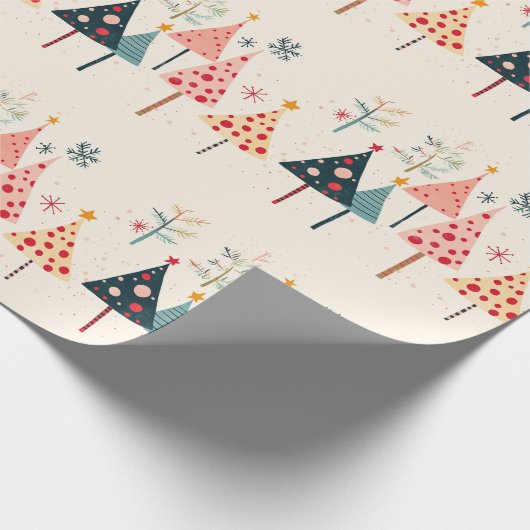 Pink, Yellow, Black, Teal Holiday Trees with Stars Cadeaupapier (Hoek)