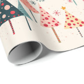 Pink, Yellow, Black, Teal Holiday Trees with Stars Cadeaupapier (Rol Hoek)