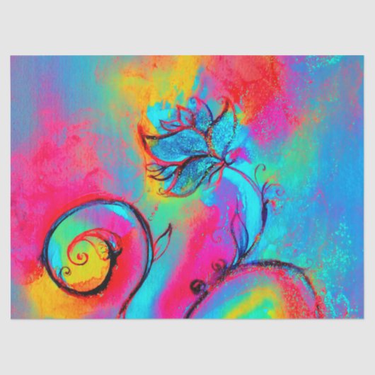 PINK YELLOW BLAUW WHIMSICAL FLOWERS Fantasy Floral Tissuepapier (Voorkant)