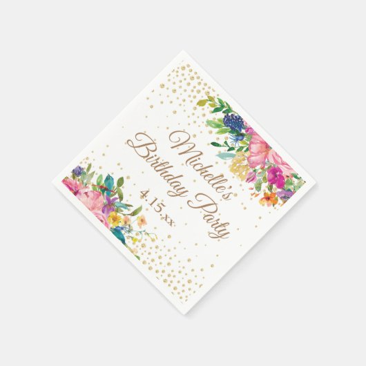 Pink Yellow Blue Floral Birthday Servet (Hoek)