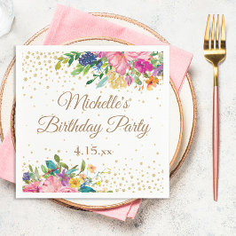 Pink Yellow Blue Floral Birthday Servet