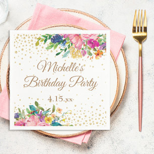 Pink Yellow Blue Floral Birthday Servet
