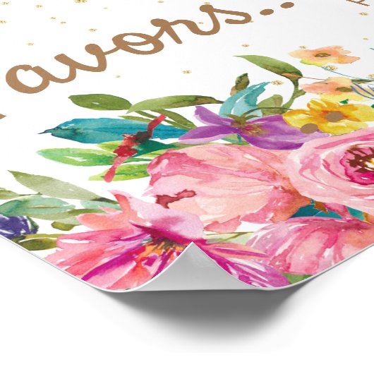 Pink Yellow Blue Floral Gold Baby Shower Favors Poster (Hoek)