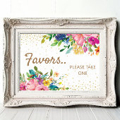 Pink Yellow Blue Floral Gold Baby Shower Favors Poster