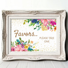 Pink Yellow Blue Floral Gold Baby Shower Favors Poster