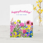 Pink Yellow Blue Paars Floral Friend Birthday Kaart (Gele Bloem)