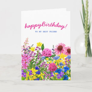 Pink Yellow Blue Paars Floral Friend Birthday Kaart