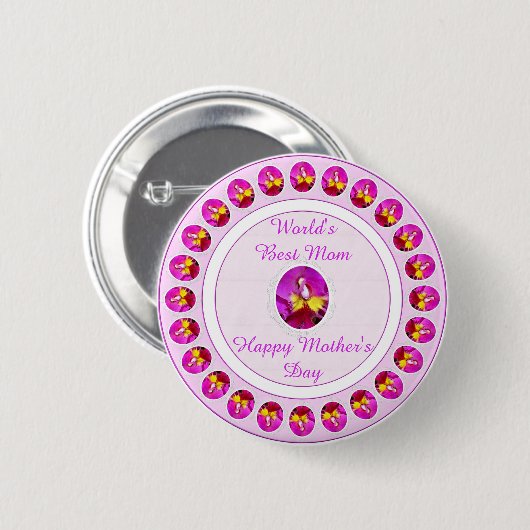 Pink yellow Cattleya Orchid Mother's Day Button (Voorkant /achterkant)