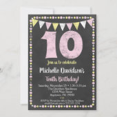Pink Yellow Chalkboard 10th Birthday Uitnodiging (Voorkant)