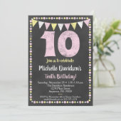 Pink Yellow Chalkboard 10th Birthday Uitnodiging (Staand voorkant)