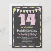 Pink Yellow Chalkboard 14th Birthday Uitnodiging (Voorkant)