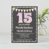 Pink Yellow Chalkboard 15th Birthday Invitation Kaart (Staand voorkant)