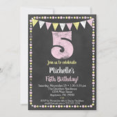 Pink Yellow Chalkboard 5th Birthday Uitnodiging (Voorkant)