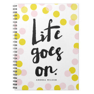 Pink & Yellow Confetti Stippen Life Goes On Script Notitieboek