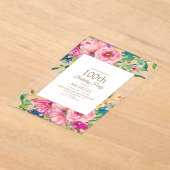 Pink Yellow Floral Gold Glitter 100th Birthday Acryl Uitnodigingen (Laagn)