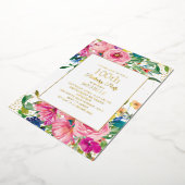 Pink Yellow Floral Gold Glitter 100th Birthday Folie Uitnodiging (Gedraaid)
