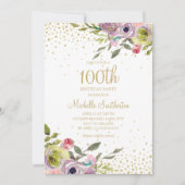 Pink Yellow Floral Gold Glitter 100th Birthday Kaart (Voorkant)