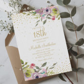 Pink Yellow Floral Gold Glitter 18th Birthday Kaart