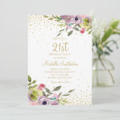 Pink Yellow Floral Gold Glitter 21st Birthday Kaart (Staand voorkant)