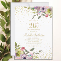 Pink Yellow Floral Gold Glitter 21st Birthday