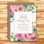 Pink Yellow Floral Gold Glitter 30th Birthday Kaart<br><div class="desc">Elegant en kleurrijk roze, blauw en gele waterverf met goudglitter op een witte 30e verjaardagsfeestje voor vrouwen. Contacteer de ontwerper voor hulp met aanpassing of om het aanpassen of het coördineren van producten te verzoeken. De tekst op deze kaart is volledig aanpasbaar en kan worden ontworpen voor een partij die...</div>