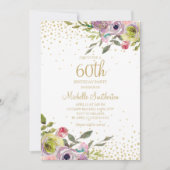 Pink Yellow Floral Gold Glitter 60th Birthday Kaart (Voorkant)