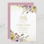 Pink Yellow Floral Gold Glitter 70th Birthday Kaart<br><div class="desc">Elegant en kleurrijk roze en gele waterverf met goudglitter op uitnodiging van het witte 70e verjaardagsfeest. Neem contact met ons op voor hulp bij aanpassingen of om passende producten aan te vragen.</div>