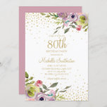 Pink Yellow Floral Gold Glitter 80th Birthday Kaart<br><div class="desc">Elegant en kleurrijk roze en gele waterverf met goudglitter op uitnodiging van een witte 80e verjaardag. Neem contact met ons op voor hulp bij aanpassingen of om passende producten aan te vragen.</div>