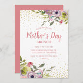 Pink Yellow Floral Gold Glitter Moederdag Brunch Kaart (Voorkant / Achterkant)