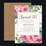 Pink Yellow Floral Gold Glitter Sweet 16 Kaart<br><div class="desc">Elegant Sweet 16 verjaardagsfeestuitnodiging voor meisjes met roze, blauw en geel waterverf bloemen en gouden glitter. Neem contact op met de ontwerper voor hulp bij maatwerk of om passende of coördinerende producten aan te vragen. De tekst op deze kaart is volledig aanpasbaar en kan worden ontworpen voor een feest ter...</div>