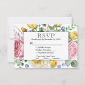 Pink Yellow Floral RSVP Wedding Response w/Meals (Voorkant)