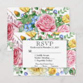 Pink Yellow Floral RSVP Wedding Response w/Meals (Voorkant / Achterkant)