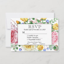 Pink Yellow Floral RSVP Wedding Response w/Meals