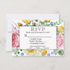 Pink Yellow Floral RSVP Wedding Response w/Meals