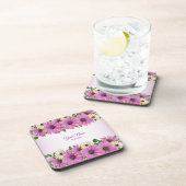 Pink Yellow Floral Rustic Elegant Wedding Party Bier Onderzetter (Rechterzijde)