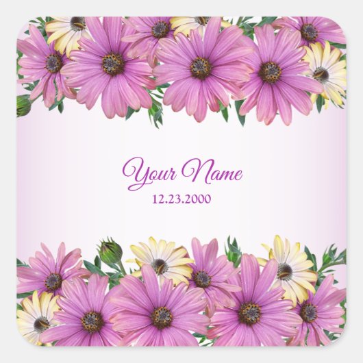 Pink Yellow Floral Rustic Elegant Wedding Party Vierkante Sticker (Voorkant)