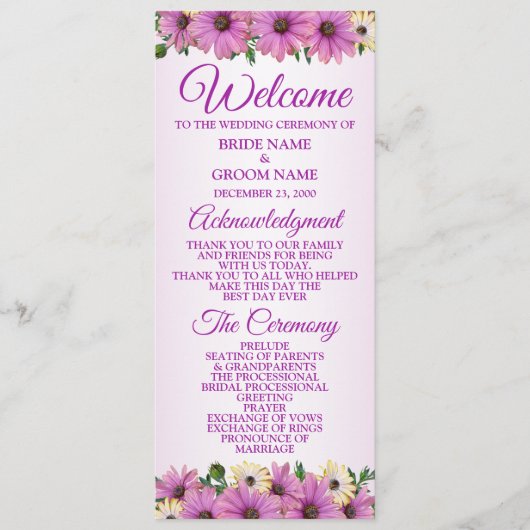Pink Yellow Floral Rustic Elegant Wedding  Programmakaart (Voorkant)