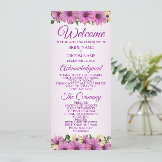 Pink Yellow Floral Rustic Elegant Wedding  Programmakaart (Staand voorkant)