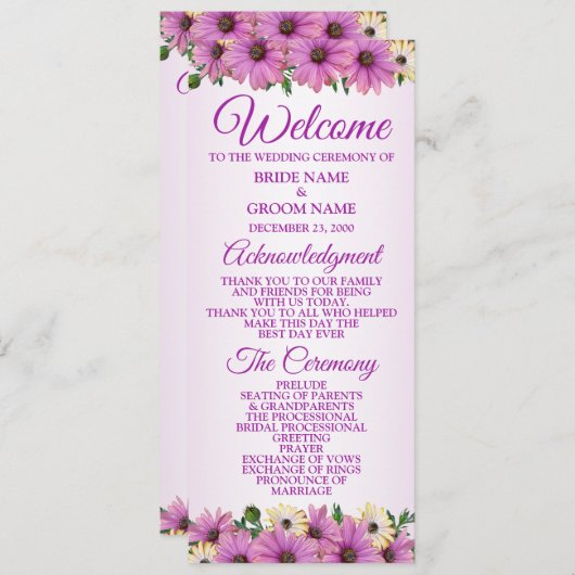 Pink Yellow Floral Rustic Elegant Wedding  Programmakaart (Voorkant / Achterkant)