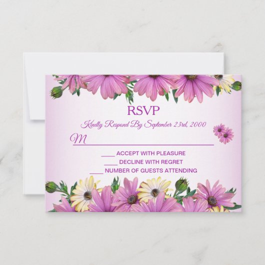 Pink Yellow Floral Rustic Elegant Wedding RSVP Kaartje (Voorkant)