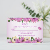 Pink Yellow Floral Rustic Elegant Wedding RSVP Kaartje (Staand voorkant)