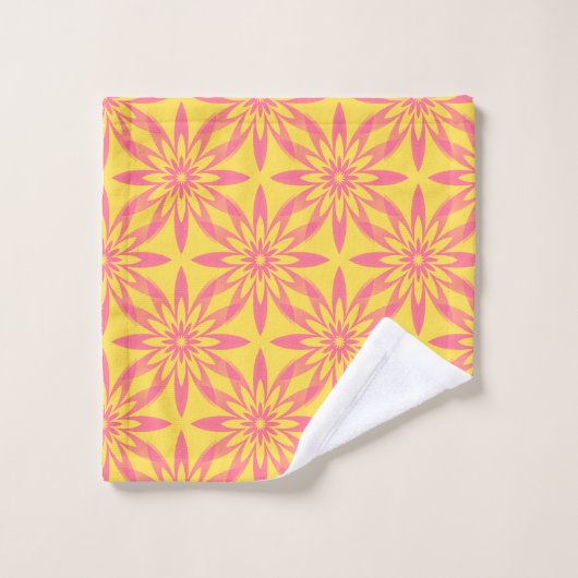 Pink Yellow Flower Seamless Pattern Bad Handdoek (Wasdoekje)