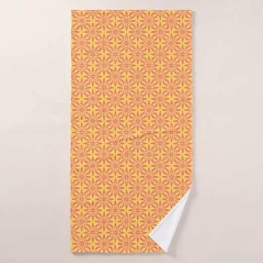 Pink Yellow Flower Seamless Pattern Badhanddoek (Badhanddoek)